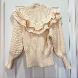 H&M Ruffle Turtleneck Sweater Cream Small